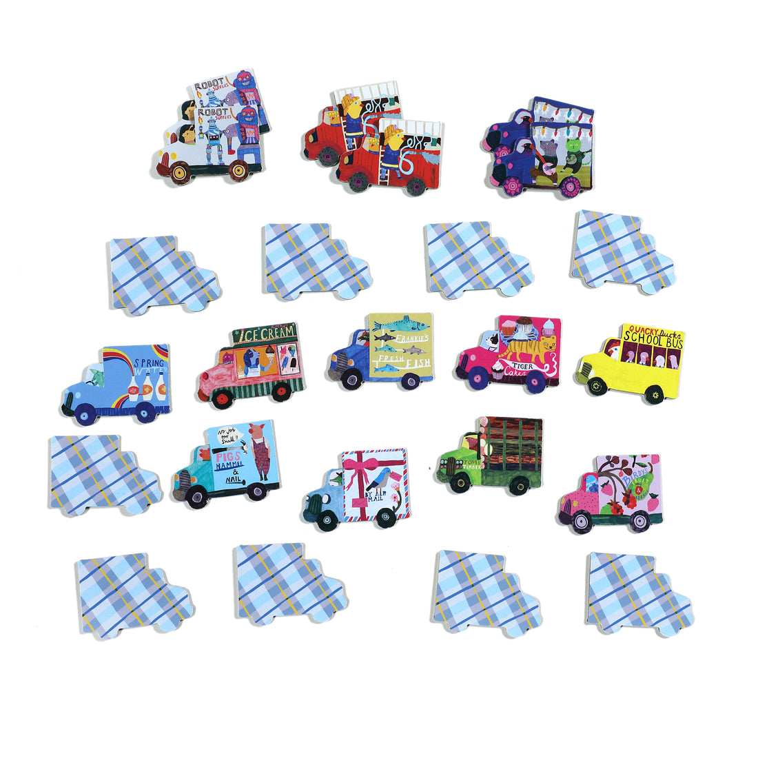 Trucks and a Bus | Eeboo Memory & Matching Game